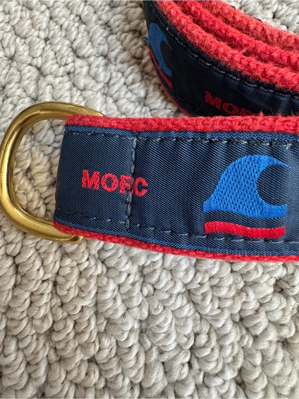 Vintage MORC Sailing Red & Navy D-Ring Web Belt with Brass Hardware SZ 42.5